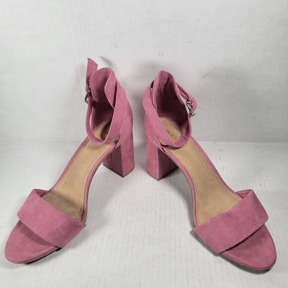 Old Navy Pink Suede Buckle Strap & Open Toe Chunky Heel Sandals Size 9 - Picture 7 of 11